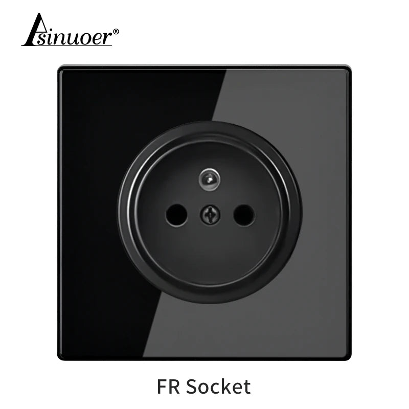 Black Tempered Glass Wall Switch Panel Led European 16a Socket Retro Toggle Light Switch Eu Uk Standard 2usb Socket 1Gang-4gang