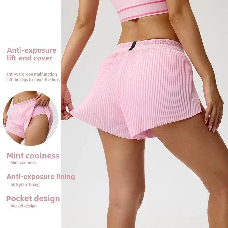 Womens Tennis Golf Skort Built‑in Liner Shorts Two‑Piece Look Sports Skirt Yoga Running Fitness Gym Workout Outdoor Short Skirt