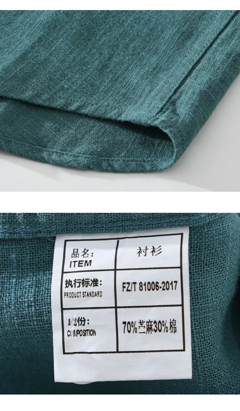 2402 Cotton Linen Solid Color Simple Basic Tops Men's Spring Fall Fashion Japan Style Harajuku Healthy Comfortable Casual Shirts