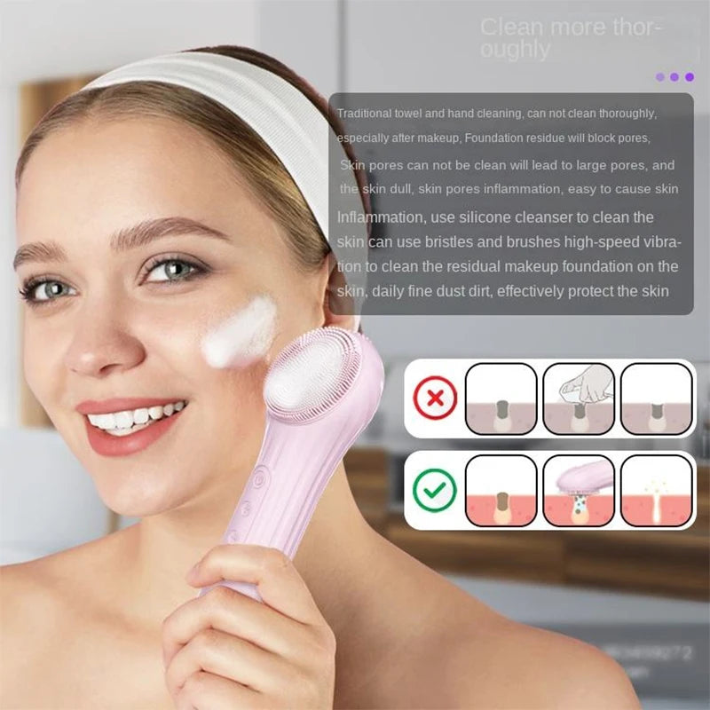 Sonic Silicone Facial Cleansing Brush Electric Face Scrubber Waterproof Deep Clean Exfoliating Vibration Face Wash Tool 5 Speeds