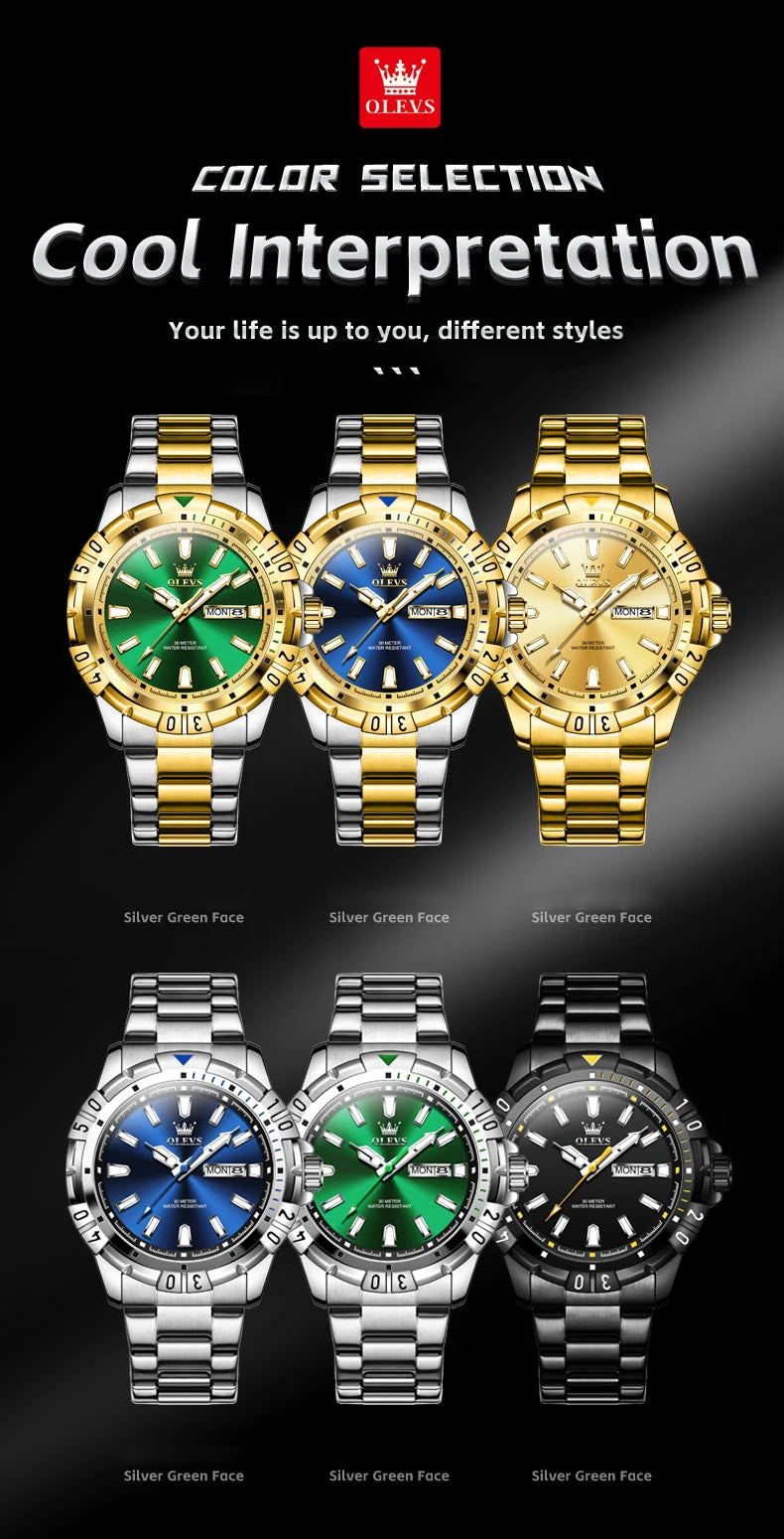 OLEVS 5560 Luxury Brand Man Quartz Watch Waterproof Stainless Steel Strap Watches for Men Dual Calendar Business Men Wristwatch