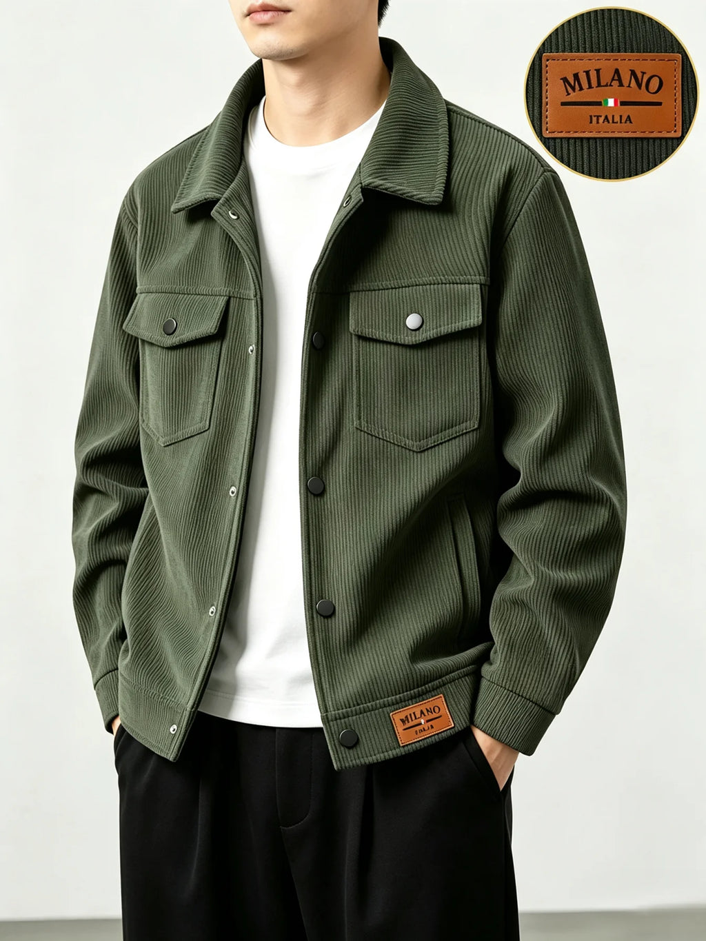 Men's Corduroy Jacket Casual Lapel Button Up Coat With Pockets Autumn Winter Outdoor Streetwear Male Overcoat
