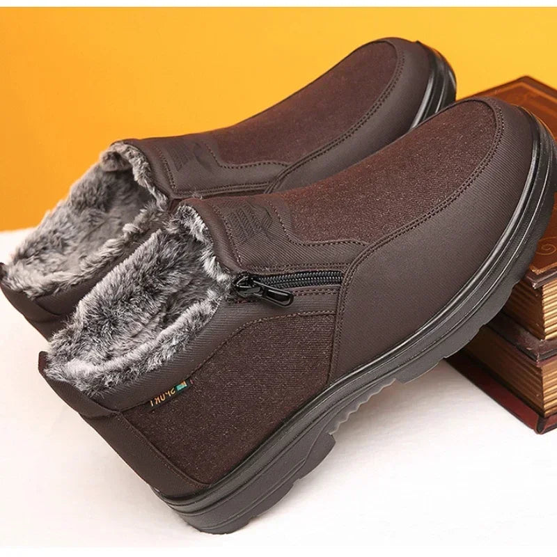 Cotton Shoes Middle-aged Elderly Men's New Plush Warm Anti Slip Waterproof Snow Boots Outdoor Work Travel Leisure Shoes 2024