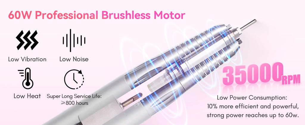 Professional Nail Drill, Nouvella 35000RPM Electric Nail Filer Machine with Coreless Motor Rechargeable Efile for Nails Gel