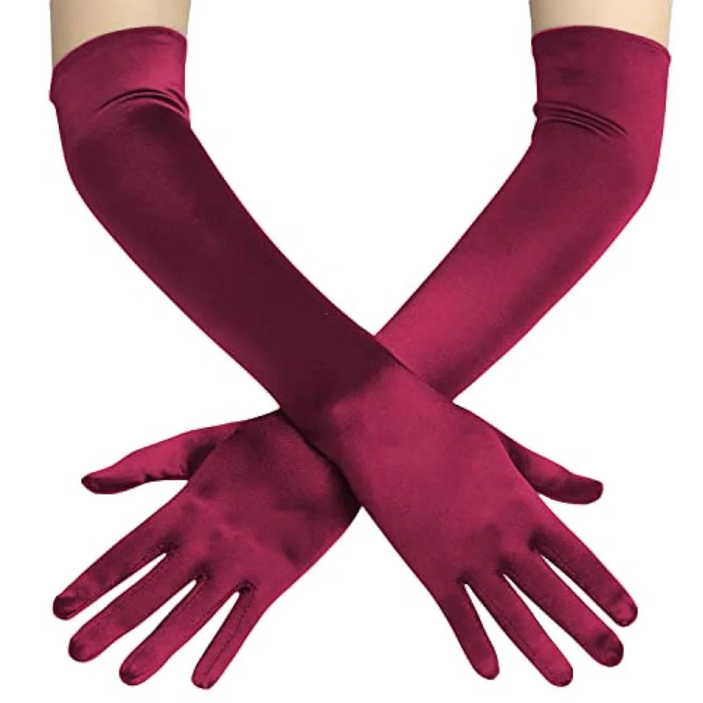 Women 55cm Solid Wedding Etiquette Evening Dress Opera/Elbow/Wrist Satin Stretch Long Gloves Retro Party Carnival Cosplay Gloves
