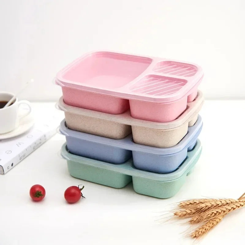1-3pc Straw Lunch Box Portable Bento Box With Compartment Picnic Bento Box Fruit Container Microwave Oven Dinnerware for Student