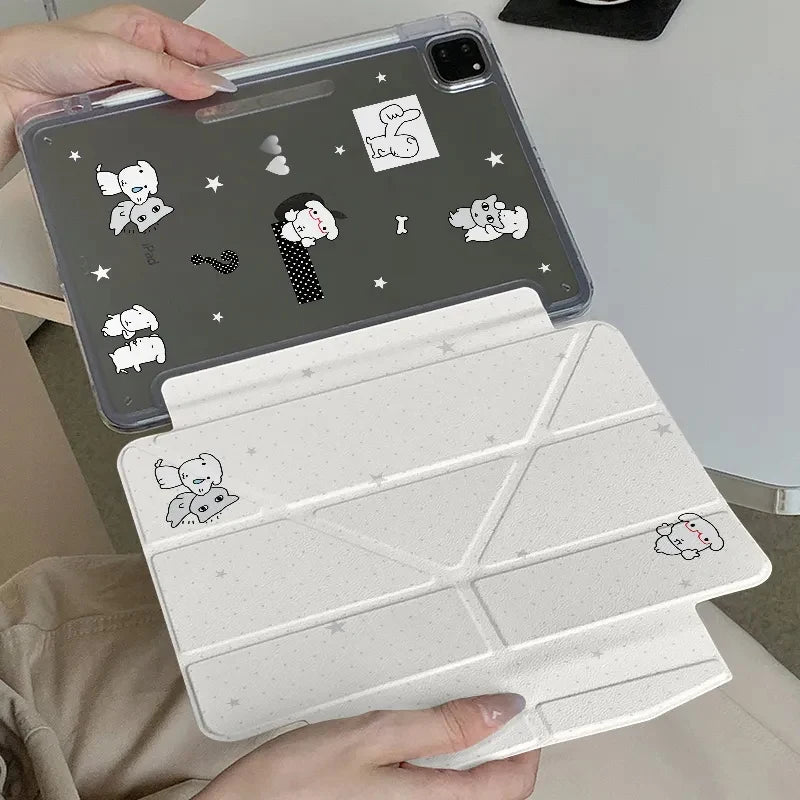 Wave Point Dog 3Y-Fold Tablet Case For iPad Pro 10/11/2020/6th/7th /8th /Air 3rd/Air 4th/9th gen/Air 5th Air 11 Magnetic Buckle