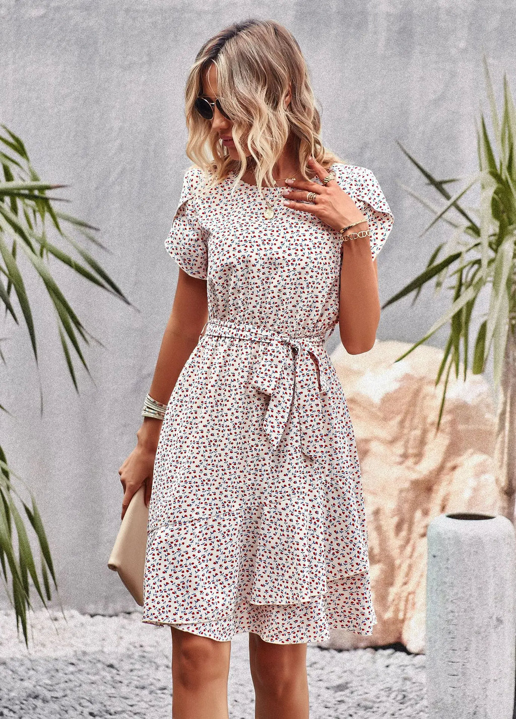 Msfilia Fashion O Neck Casual Printd Dress Women Summer Strap High Waist Pleated Dresses For Female