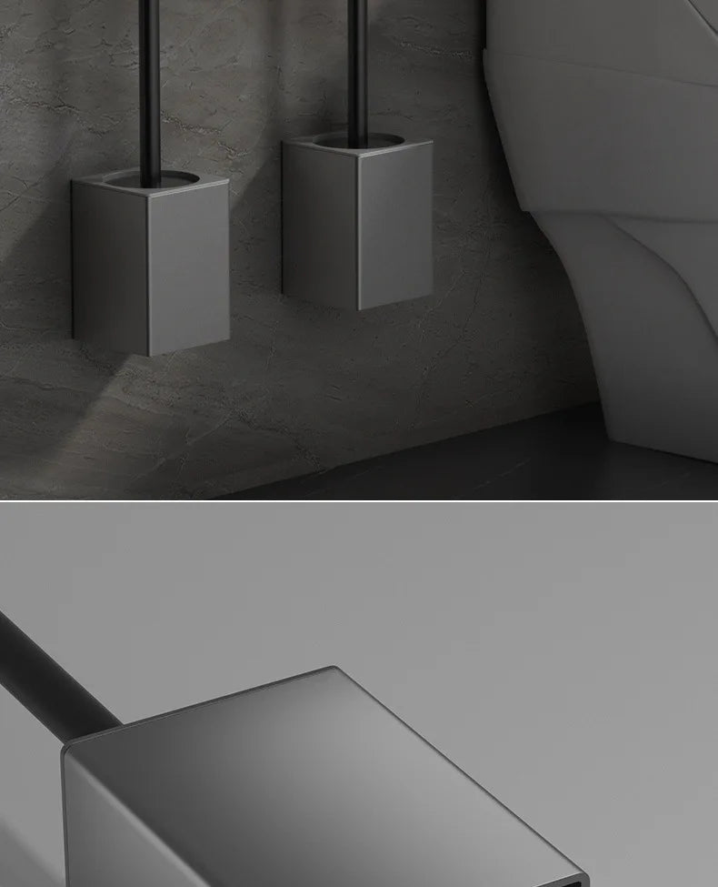 Toilet Brush Holder Wall Mounted Bathroom Cleaning Brush Toilet Brushes For Cleaning Storage Space Aluminum