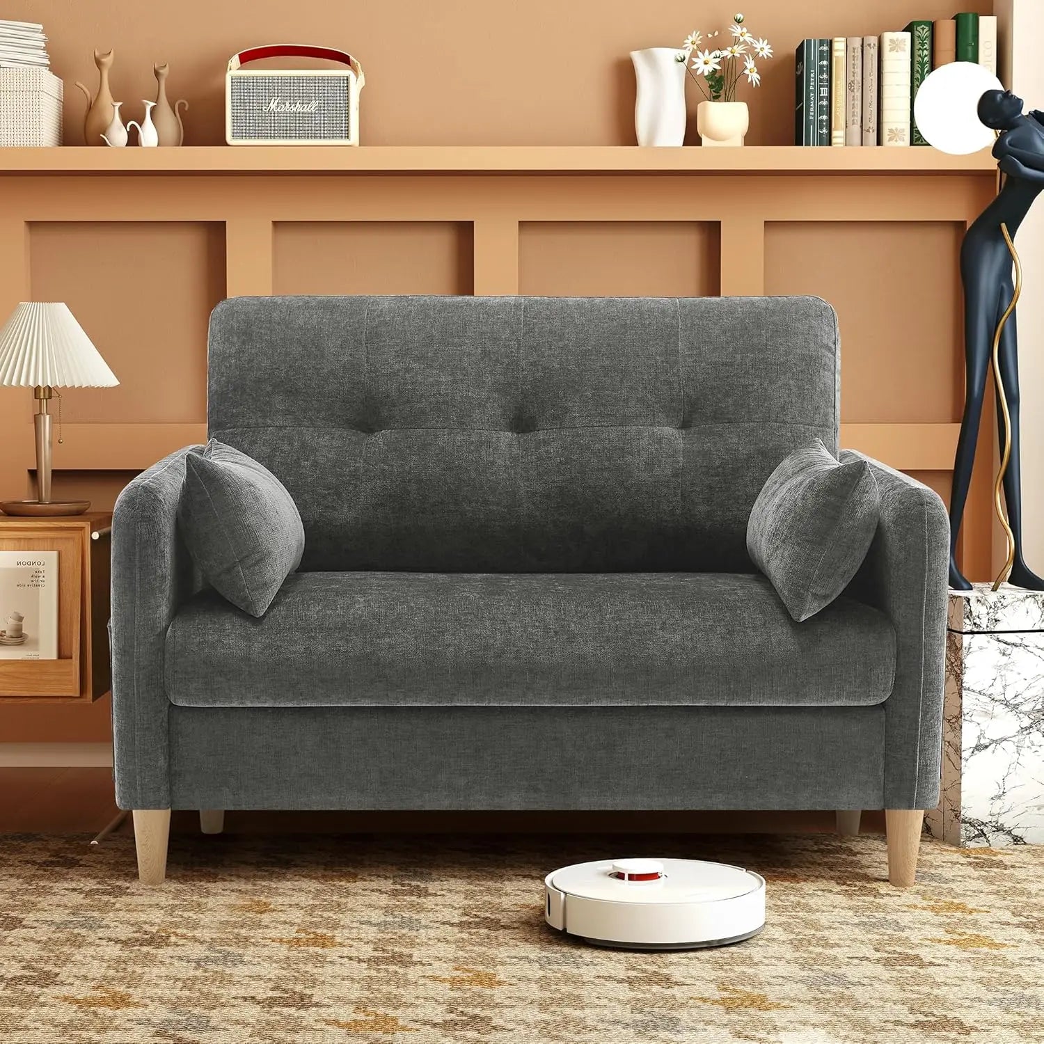 47" Chenille Loveseat with Pillow & Removable Cover for Small Space Bedroom Apartment Dorm Office, Customized