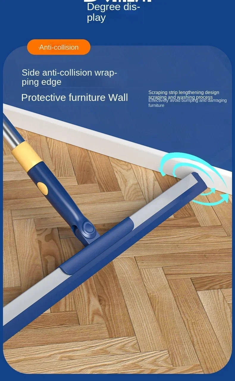 Portable Retractable Scraper Mop for Deep Cleaning Without Leaving Marks Replaceable Rubber Strips for Bathroom Kitchen Etc