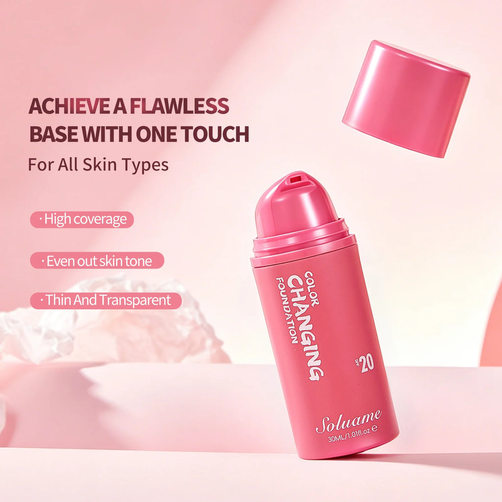 Color Changing Foundation Spf 20 Sunscreen Face Makeup, 30ml, Flawless Coverage Self-Adjusting Liquid Foundation for Natural Look