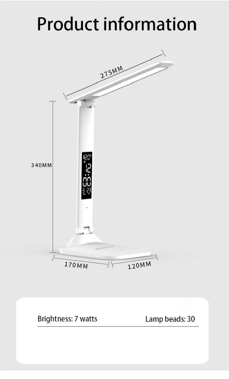 Folding Table Lamp USB Reading Touch Dimmable Eye Protection With Alarm Clock Thermometer LED Desk Lamp USB Charge Night Light