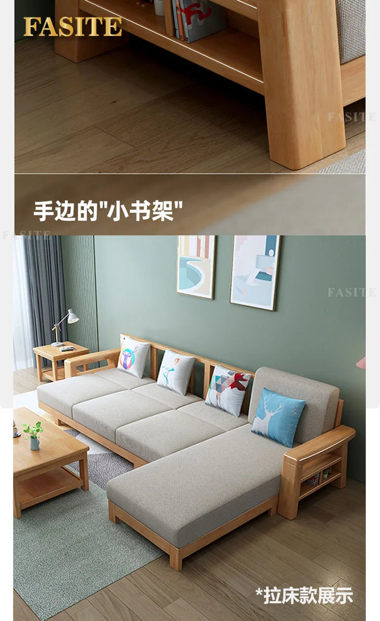 Nordic solid wood three-person sofa, modern simple fabric, small apartment concubine coffee table combination furniture