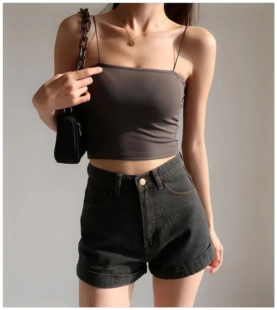 Basic Denim Shorts Women Sexy Skinny Vintage All-match High Waist Fashion Casual Streetwear Summer Chic Pure Temperament Females