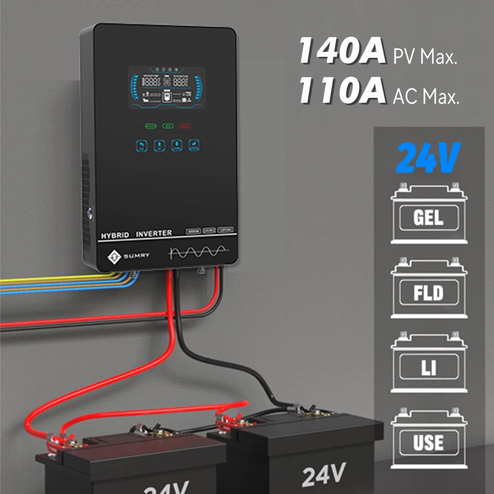 Sumry 4kw Hybrid Inverter Off Grid Pure Sine Wave Solar Inverter 24V 140A 5600W 50Hz/60Hz for 6.25 Inch LCD Display