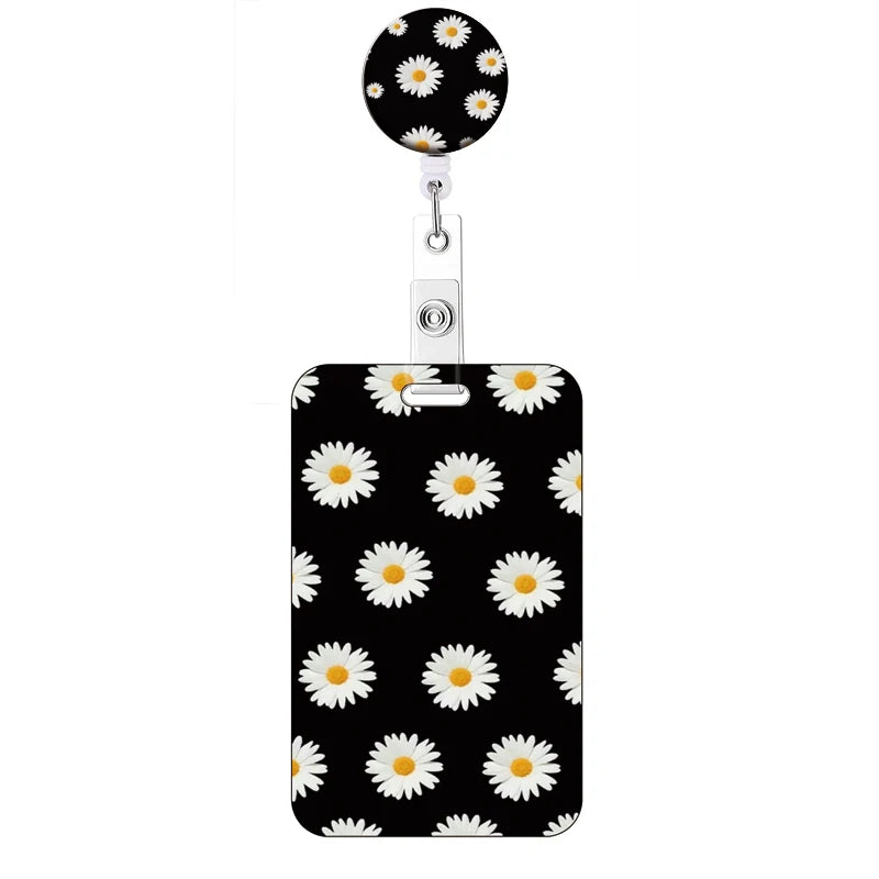 Flower Retractable Buckle Card Holder Women Business Badge Case Reel Clip Girls Cardholders Doctors Nurses Hang Credential holde