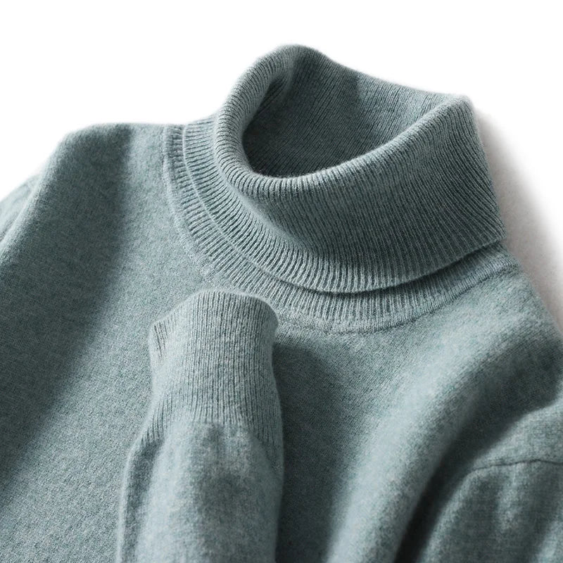 Men Turtleneck Cashmere Pullover 100% Pure Wool Knitwear Sweater Basic Solid Smart Casual Jumper Male Tops Autumn Winter