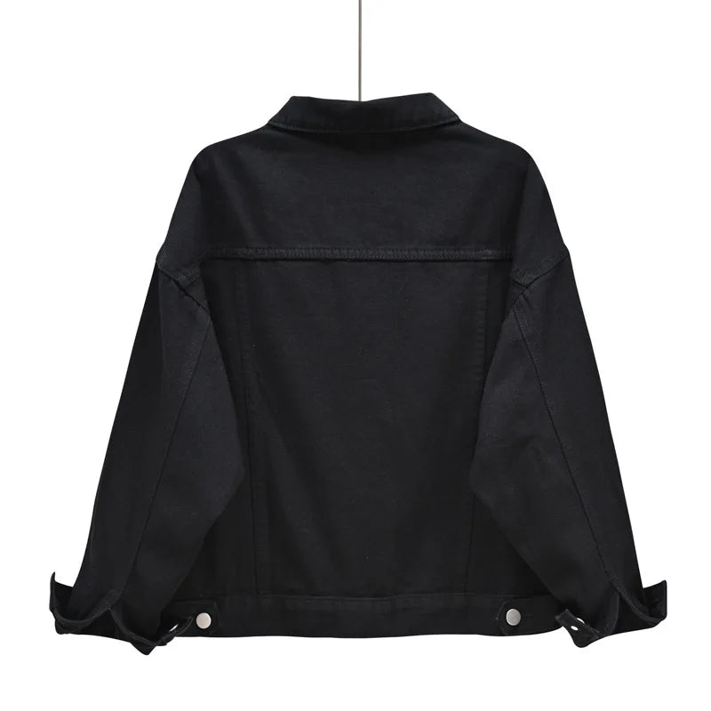 Pink Denim Jacket Women's Spring Autumn Single-breasted Lapel Coat Fashion Green Black Red Blue Outerwear Female Jean Overcoat