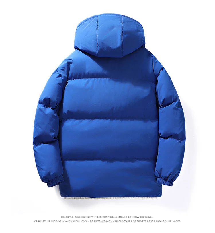 Mens Couple Fashion Cotton Padded Jacket Winter Thick Fleece Lined Hooded Coat Streetwear Parka Outerwear