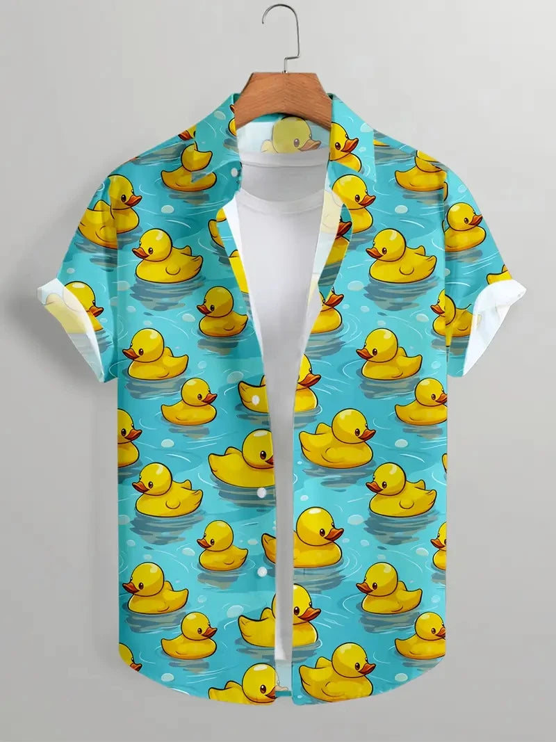 Cartoon Animal Duck Hawaiian 3D Print Shirts Men's Summer Short Sleeve Cute Banana Beach Shirts Blouse Men Clothing Unisex Tops