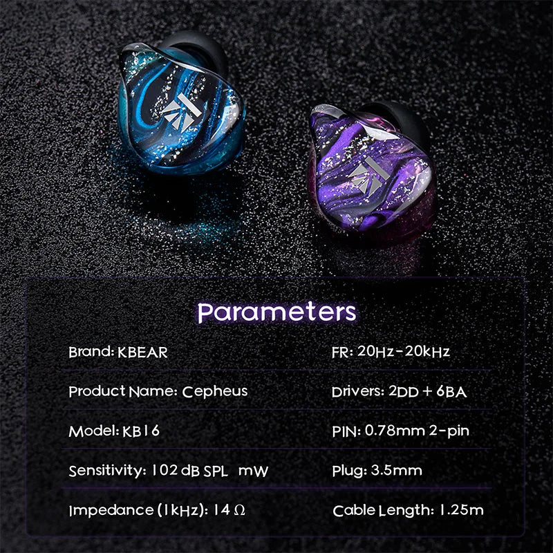 KBEAR Cepheus KB16 In Ear Wired Dual Magnetic Circuit Dual DD Powerful Bass 16 Drivers Hybrid HiFi Earbuds Studio-level Suitable