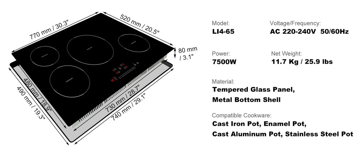 SucceBuy 4 Burners 30'' Electric Cooktop Induction Stove Top Built-in Magnetic Cooktop with 9 Heating Level Touch Screen Burner