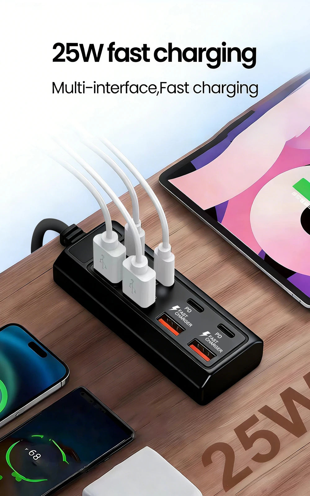 8 Ports 25W Power Outlet Adapter Electrical Socket Docking Stations 4USB+4Type C Charger Splitter Converter USB Extension Socket