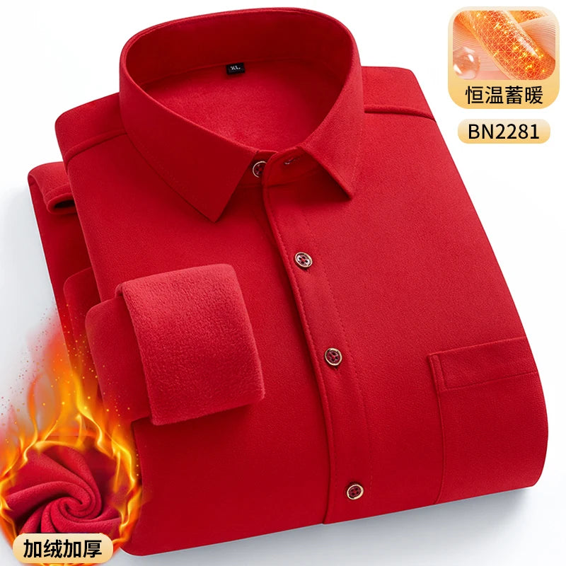 Men's Warm Long-Sleeved Shirt with Double-Sided Fleece, Winter Casual, Cold-Resistant, Street Fashion, Comfortable and Versatile