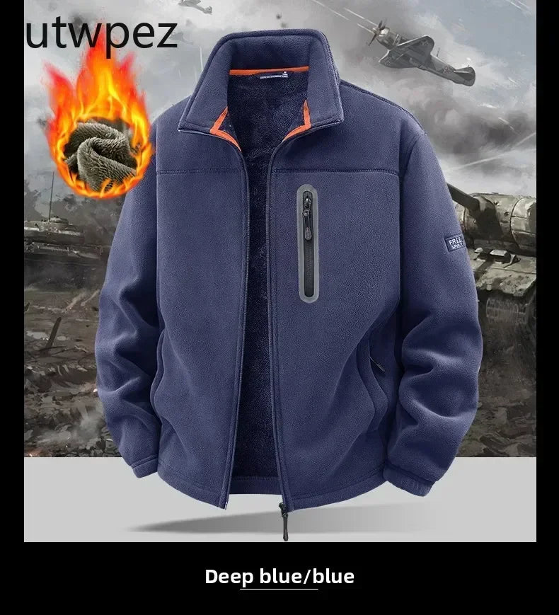 Men Climbing Double Thickened Pocket Jacket Outdoor High Collar Windproof Ski Sweatshirt Coat Man Snow Winter Warm Fleece Jacket