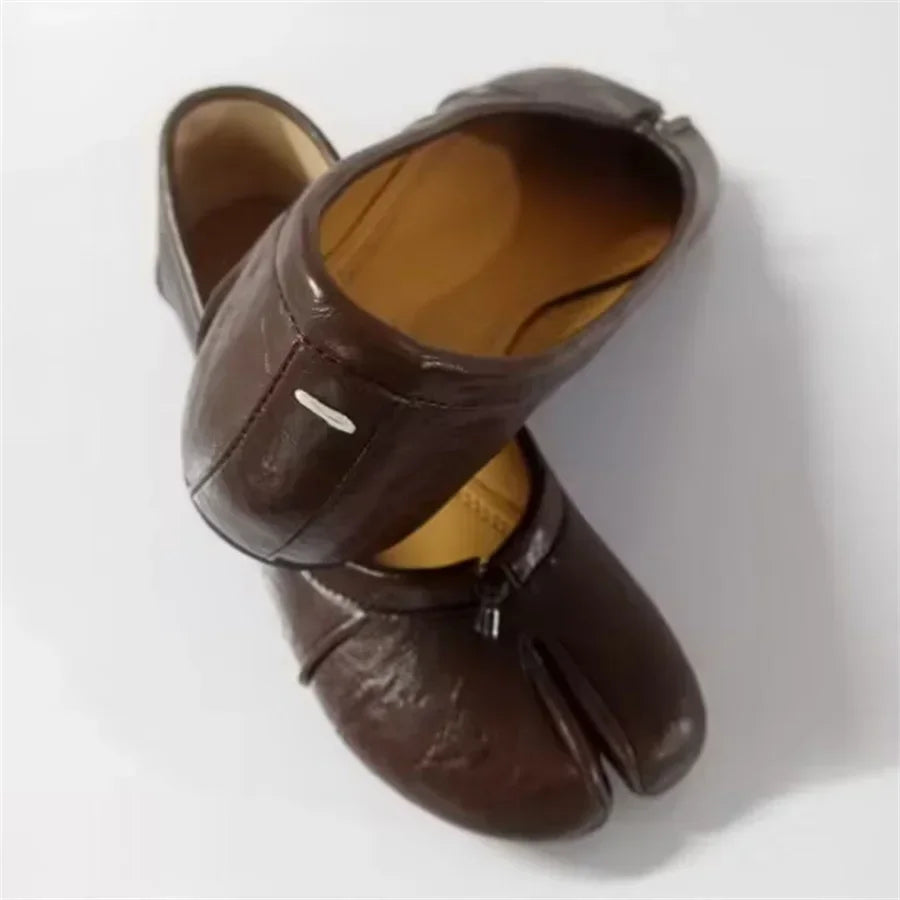 Split Toe Women Ballet Flats Fashion Tabi Shoes Casual Slip-on Loafers Ladies Pleated  Leather Espadrilles Zapatillas Mujer