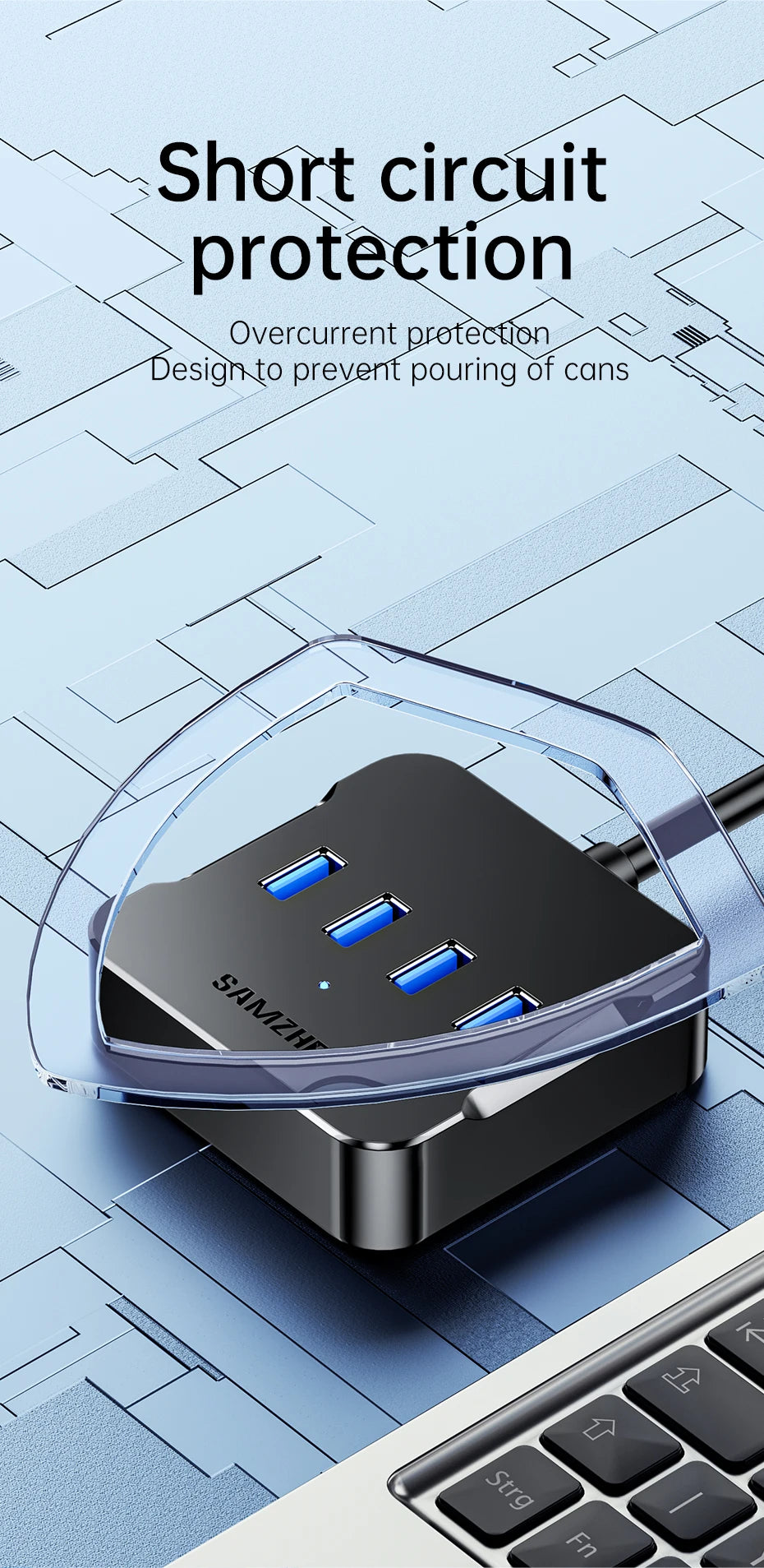 SAMZHE USB Hub 4 Ports Multiple USB 3.0 Hub Quick Sync USB Splitter for Laptop Extender for A Port Laptop PC Desktop and More