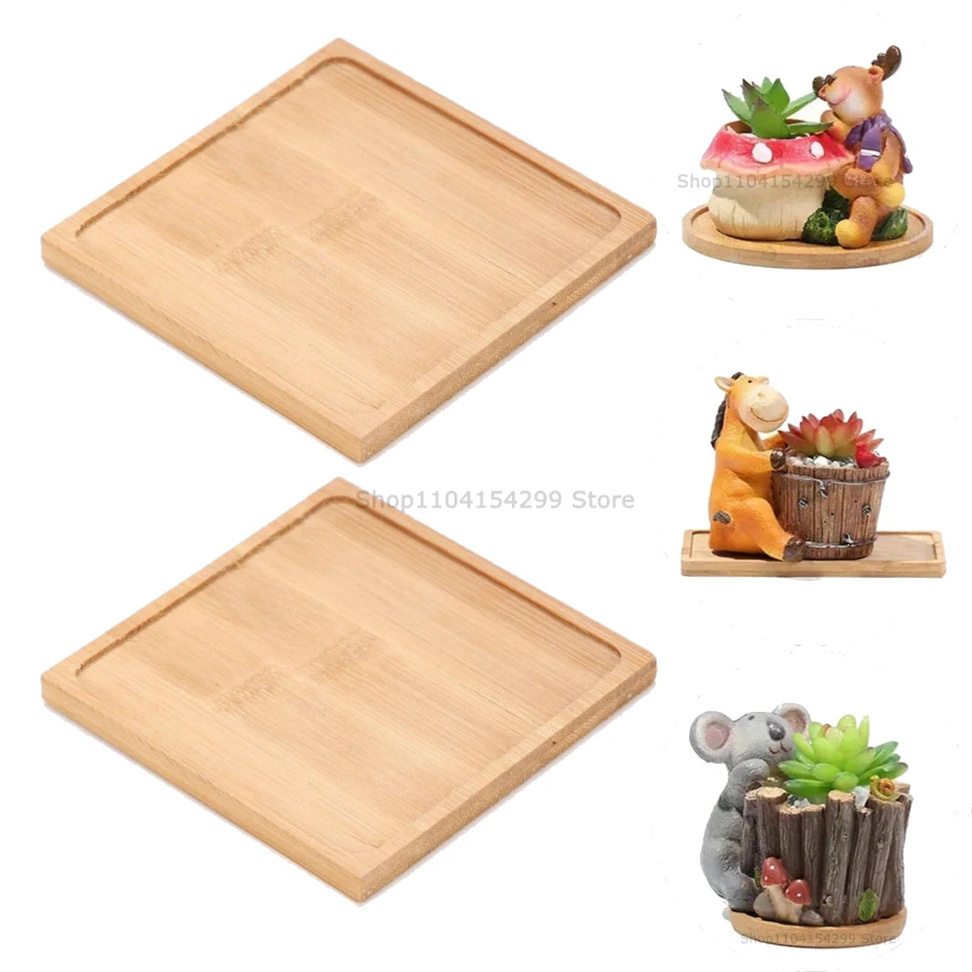 Flower Pot Trays Dish for Plant Vase Bamboo Tray Wooden Bottle Tray Bathroom Shampoo Shower Gel Organizer Jewelry Storage Tray