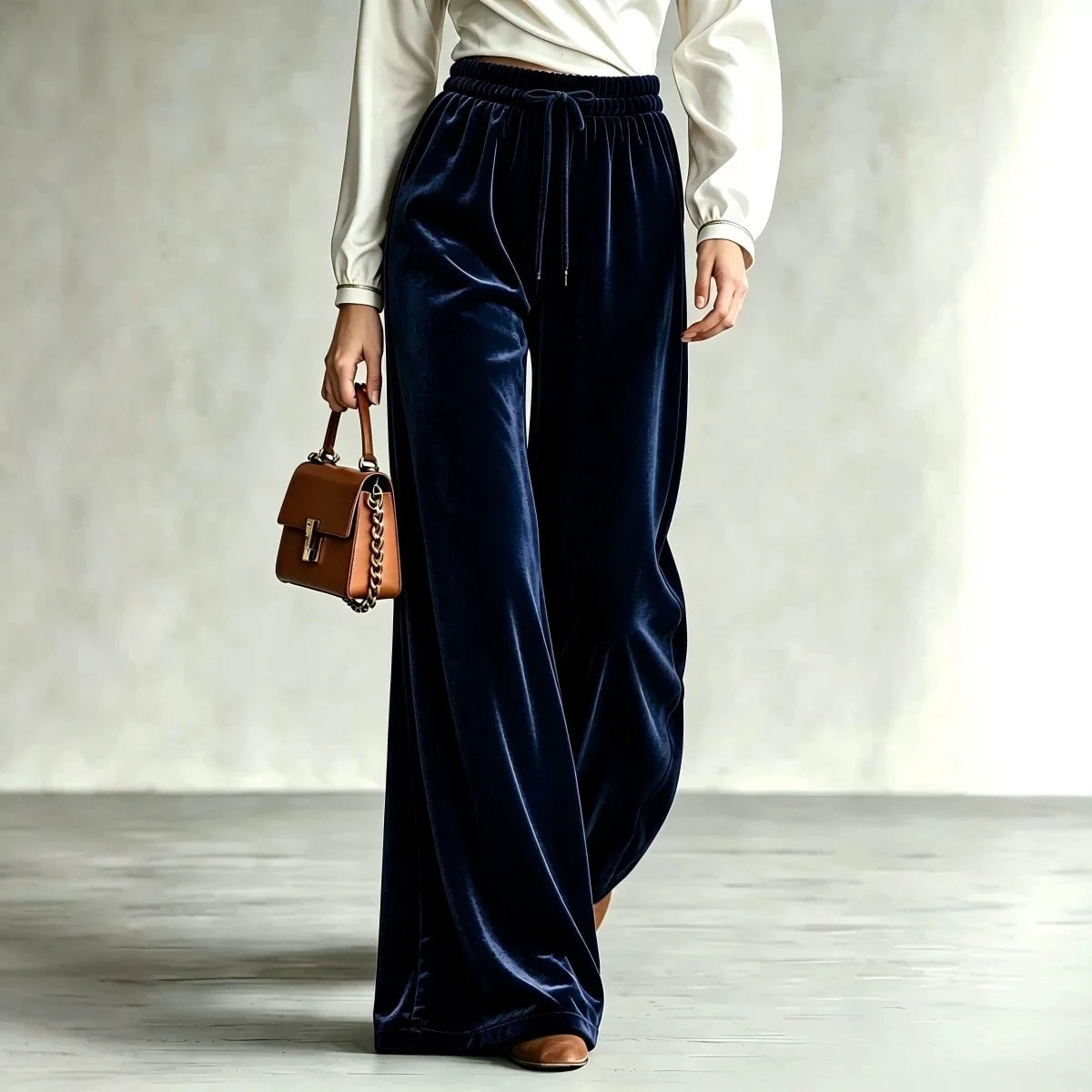New Winter Women's Velvet Wide-leg Pants Drawstring High-waisted Pants Trousers
