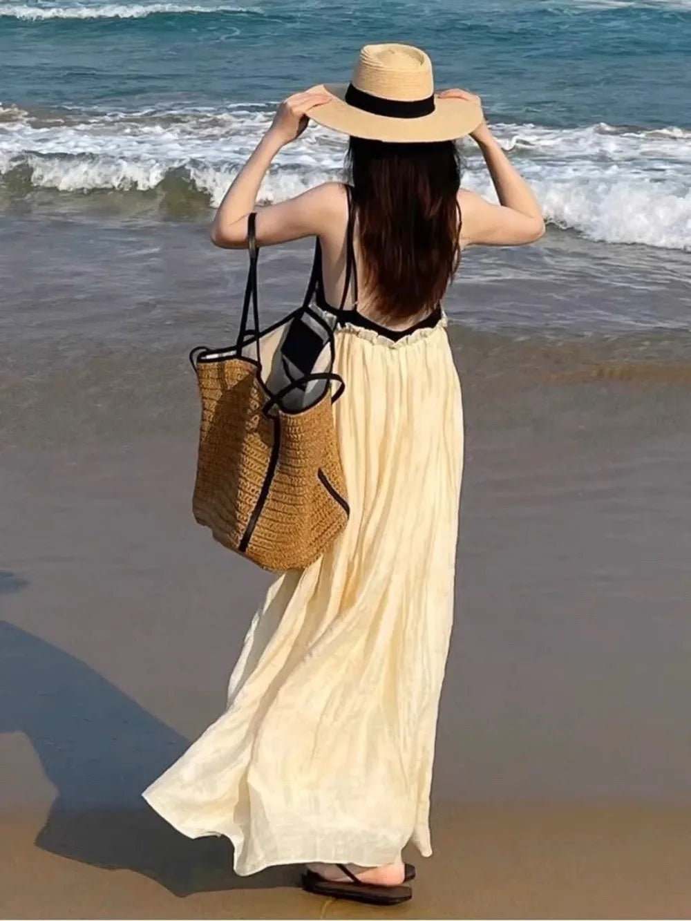 Fashion Vintage Straw Baskets Bag Straw Handmade Woven Beach Bag Korean Style Large Capacity Tote Bag Women Accessory
