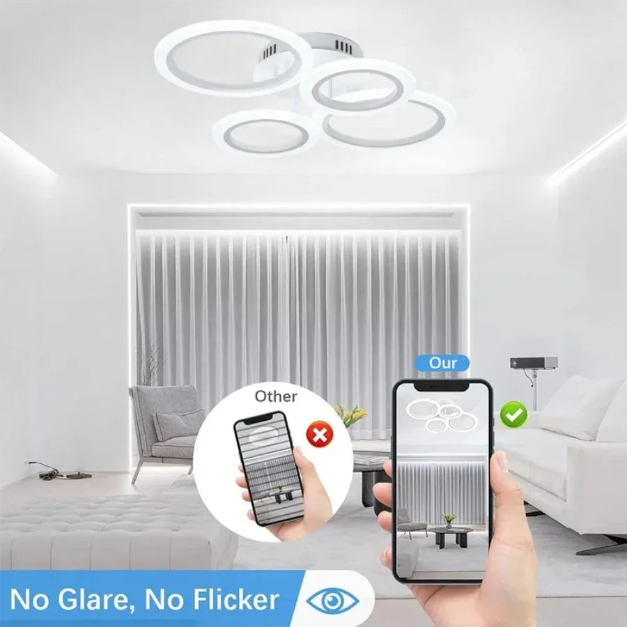 Modern Dimmable LED Ring Ceiling Lights Chandelier Indoor Home Decor Lighting Fixture for Living Dining Bedroom Study Room