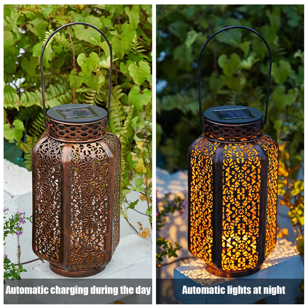 Led Solar Light Outdoor Solar Hanging Lantern Retro Iron Art Garden Decorative Pathway Lamp Stairs Lights Home Christmas Decor