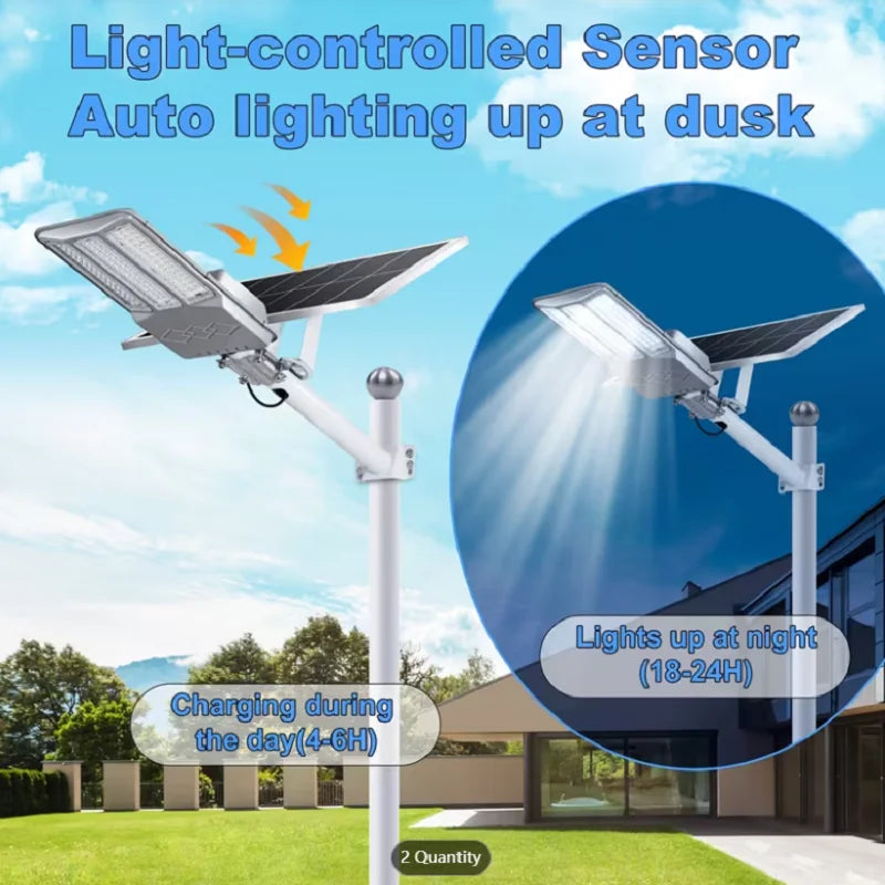 Solar Powered Security Outdoor Light, 6500W 7500K 15000mAh Automatic Dusk to Dawn LED Street Flood Lamp for Garden Patio Yard