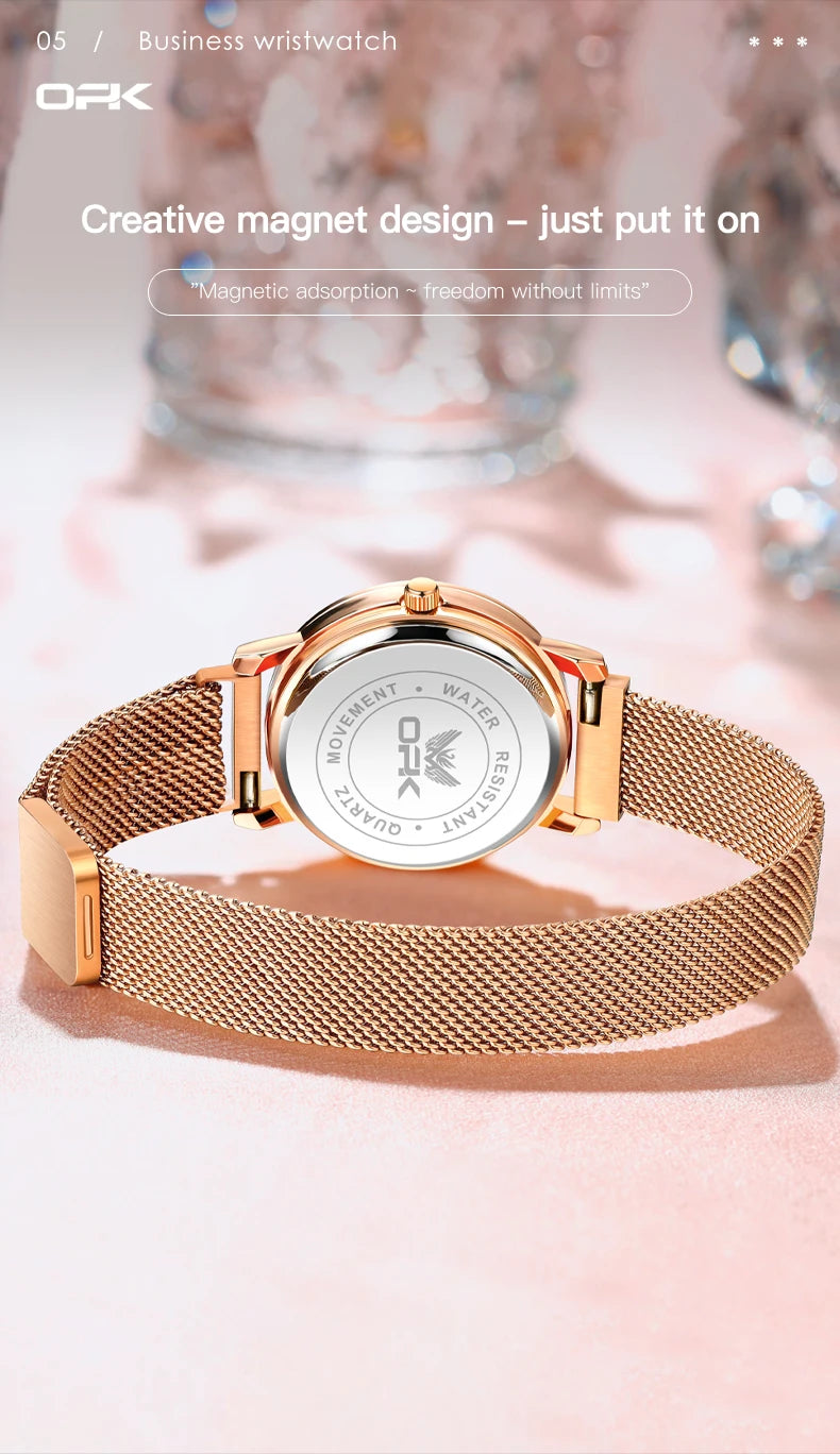 OPK 8115 Women Watch Fashion Business Simple Stainless Steel Mesh Belt Waterproof Luminous Women Watch Elegant Dress Women Watch