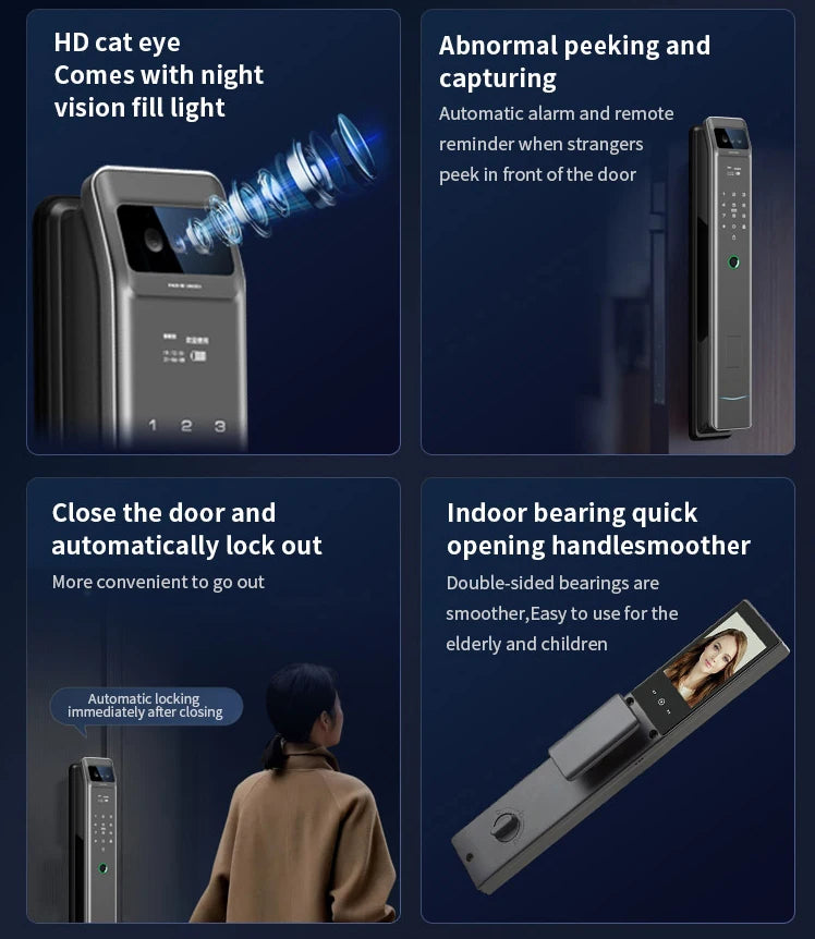 Tuya WiFi High Quality Aluminum Smart Lock Fingerprint Face Recognition Full-Automatic Door Lock With Memory Card For Steel Door