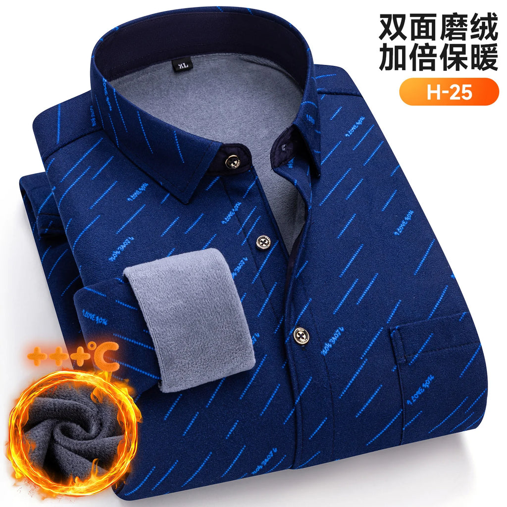 Autumn Winter New Fleece Plaid Shirt For Men Business Thickened Warm Double-sided Fleece Casual Non-ironing Fashion Check Shirts