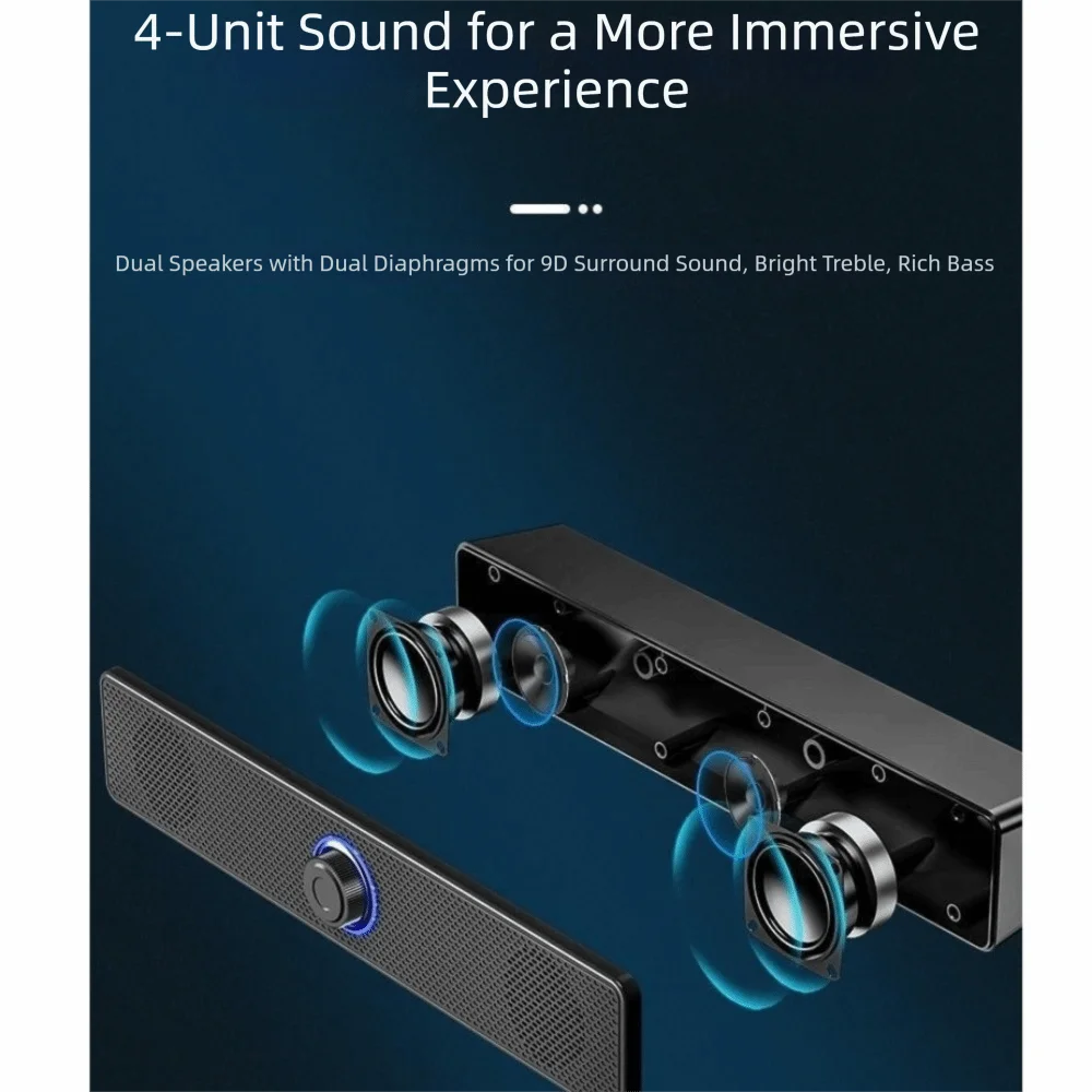Wired PC Soundbar Stereo Wireless Bluetooth Speaker Strong Bass Compact Stereo USB Powered Soundbar Home Theater