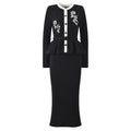 CHUJIE 2025 Autumn/winter New Fake Two-piece Design, Long-sleeved Round-neck, Floral Embroidery, Ruffle Decoration Knitted Dress