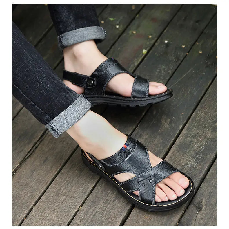 Summer Men Leather Sandals Genuine Leather Non-slip Men Shoes Slippers Outdoor Thick-soled Beach Shoes Comfor Soft Men sandalias