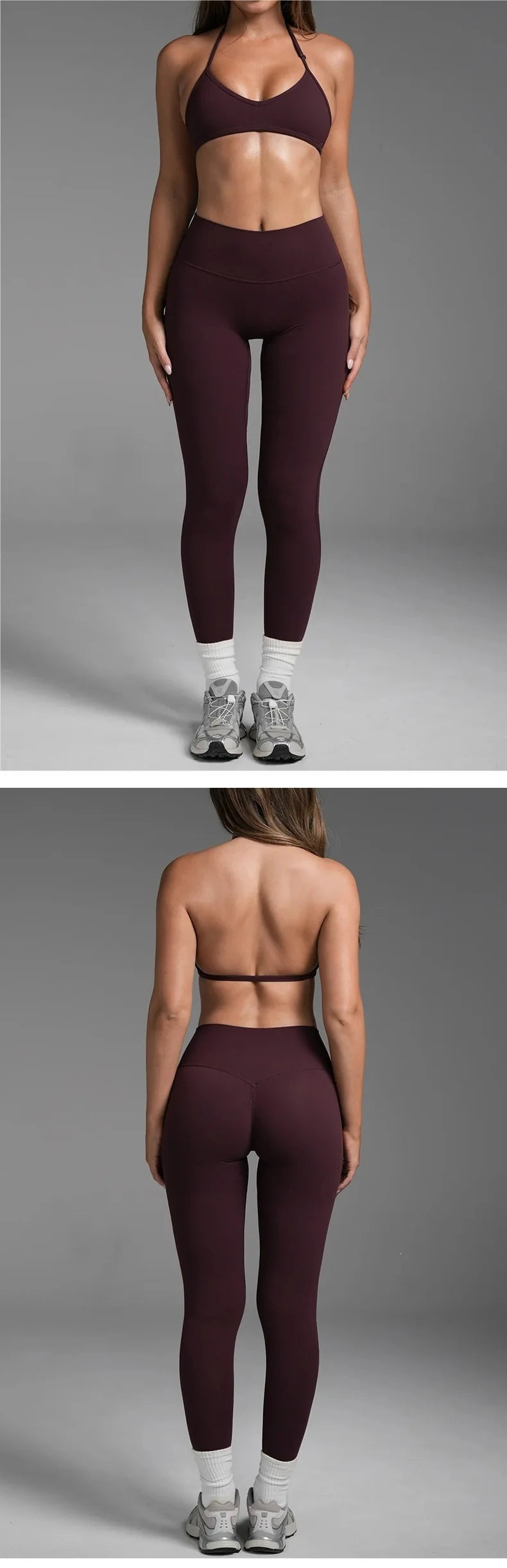 2PCS Women Yoga Set Solid Color Beautiful Back Hanging Neck Bra with Chest Pad Quick-Dry Fitness Running Shorts Yoga Set