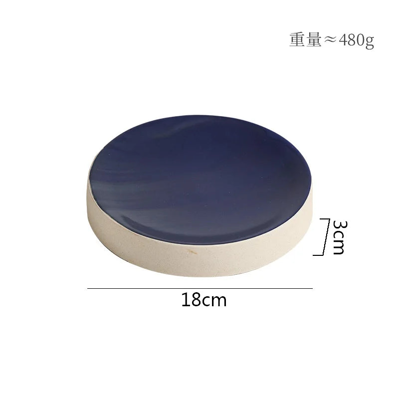 Retro Cylindrical Ceramic Plate Pasta Dish Dessert Snack Plate Steak Plate Sushi Plates Restaurant Molecular Cuisine Tableware