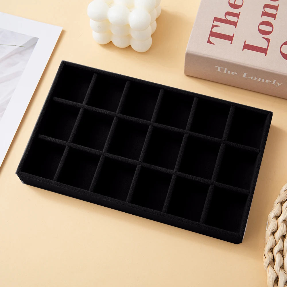 Black Jewelry Organizer Velvet Jewelry Storage Tray Display Ring Bracelet Necklace Storage Box Showcase Drawer