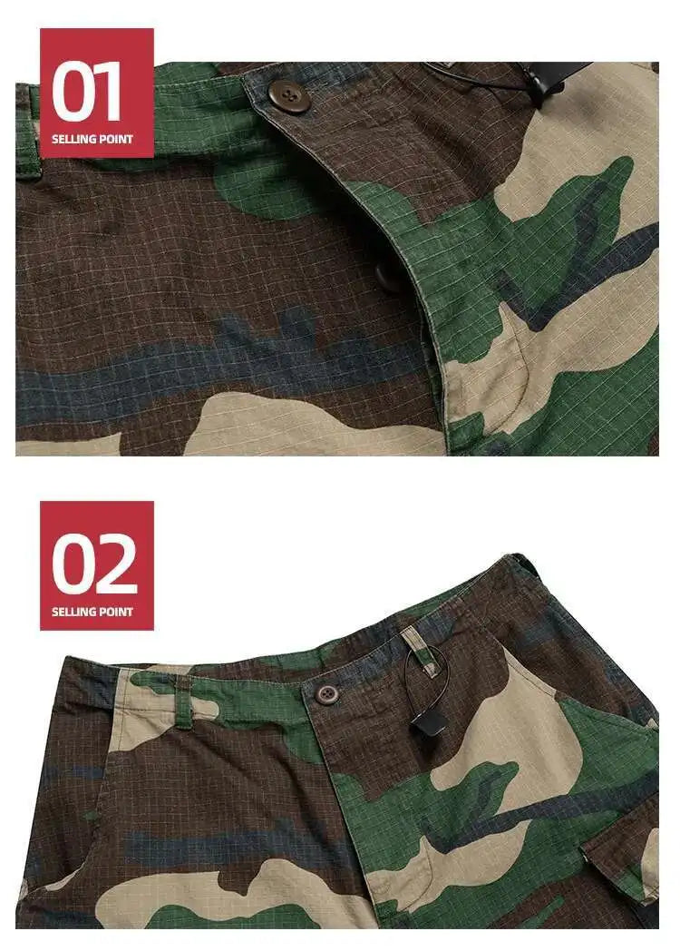 PFNW Men's Summer 2025 New Camouflage Calf-length Cargo Pants Buckle Belt Drawstring Men's And Women's Casual Shorts 28W6060