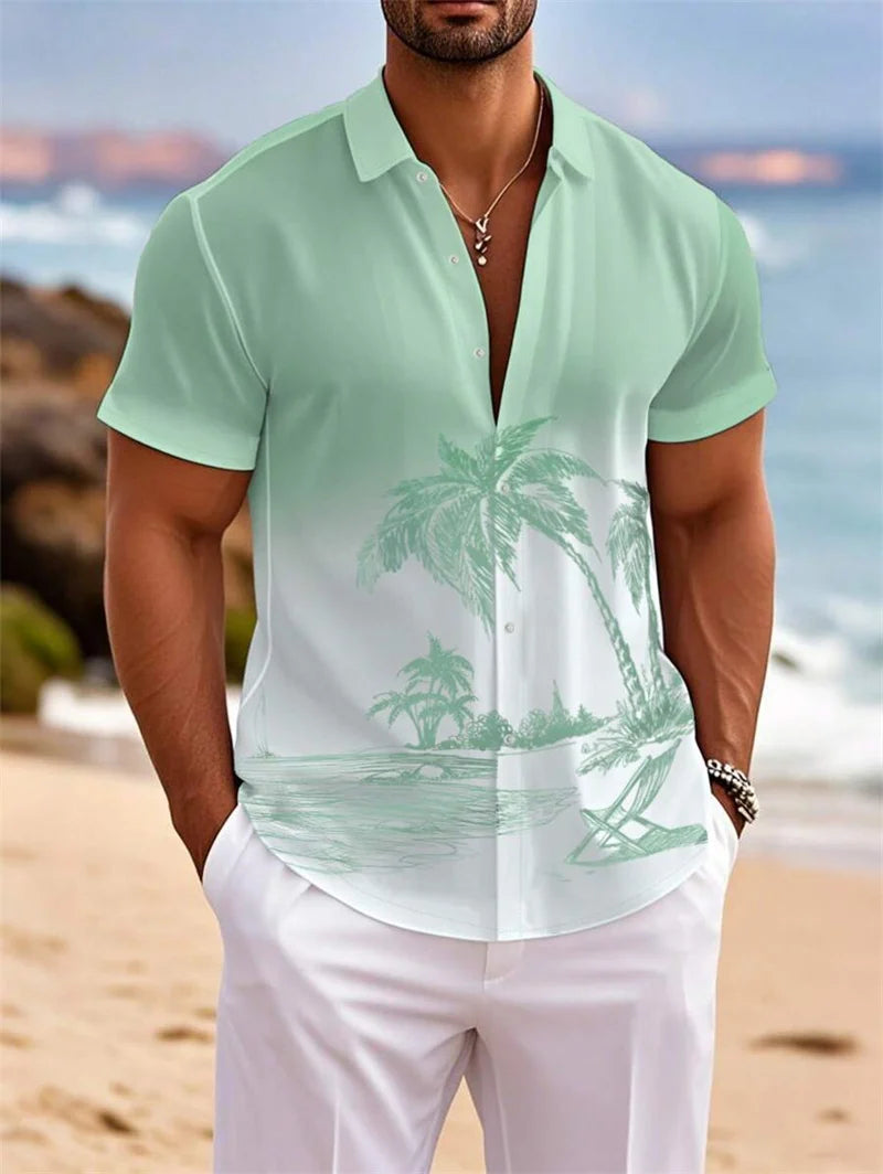 Parrot print tropical Hawaiian shirt men's casual short sleeved button down holiday beach shirt men's loose clothing