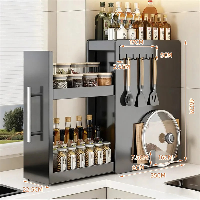 Kitchen Pull-out Spice Rack Countertop Multifunctional Seasoning Storage Rack Dustproof Ultra-Narrow Box Cabinet